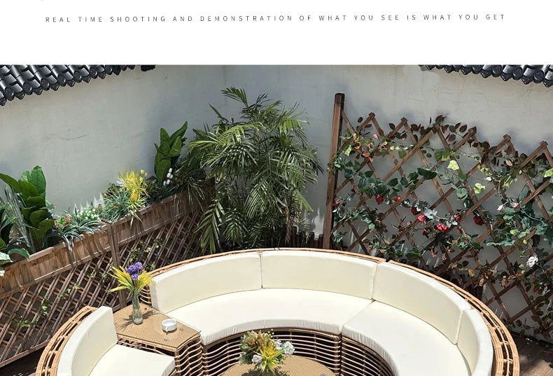 Outdoor rattan sofa courtyard open-air combination seat pe imitation rattan outdoor garden leisure balcony full circle curved ch