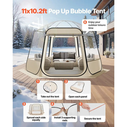 Pop up Bubble Tent 11 x 10.2 ft Waterproof UV Resistant Clear Camping Tent Shelter Outdoor Garden Dome Igloo Tent with Windows
