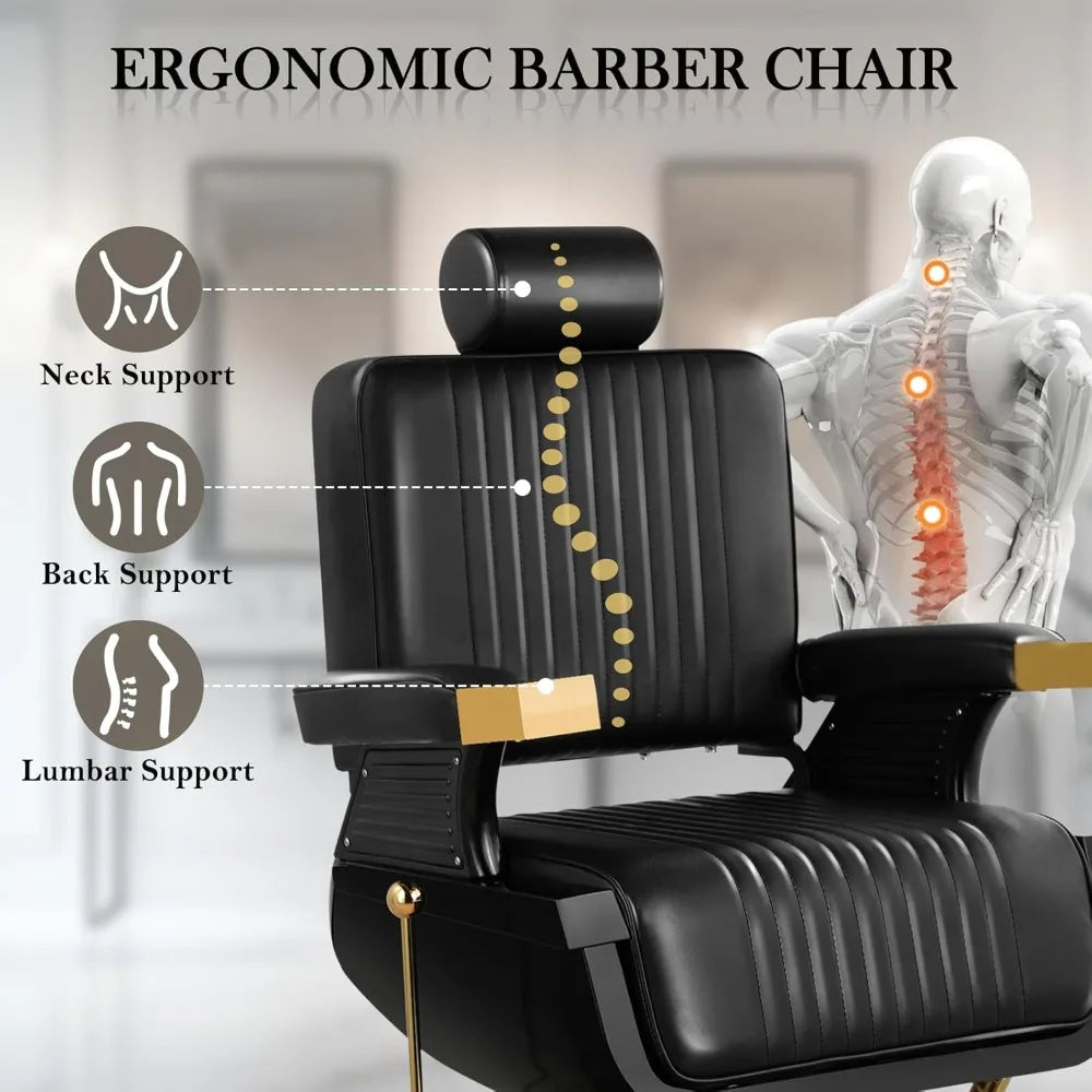 Vintage Barber Chair, Recline Hair Salon Hairdresser Chair with Removable Headrest, 360 Swivel Shampoo Beauty Salon Spa Styling