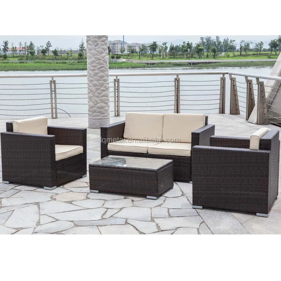 Premium Sofa Set Garden Sets 4PC Garden Patio Furniture with Cushion Back Cushion