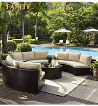 Outdoor round rattan sofa combination garden courtyard semi-circular rattan chair  hotel curved living room sofa