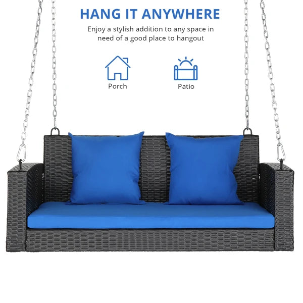 #For Heavy Duty 800 LBS Wicker Hanging Porch Swing with Cushions & Chains,  Outdoor Rattan Swing Bench for Garden, Yard&