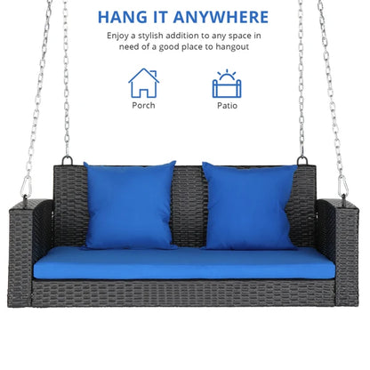 #For Heavy Duty 800 LBS Wicker Hanging Porch Swing with Cushions & Chains,  Outdoor Rattan Swing Bench for Garden, Yard&