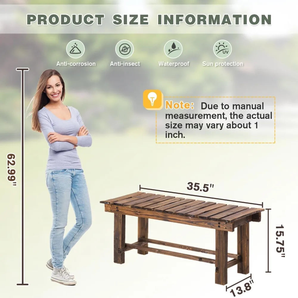 Banc de jardin extérieur, banc de patio en bois pour 2 personnes, banc extérieur sans dossier résistant aux intempéries, bancs de jardin anticorrosion et antirouille