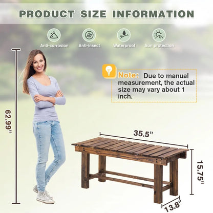 Banc de jardin extérieur, banc de patio en bois pour 2 personnes, banc extérieur sans dossier résistant aux intempéries, bancs de jardin anticorrosion et antirouille