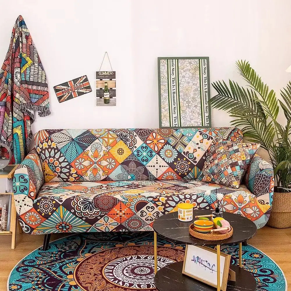 New All-season L-shape Non-slip Elastic Sofa Cover With Patterns, 360 Degree Coverage 1/2/3/4 Seat Sofa Cushion for Living Room