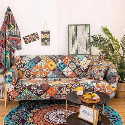 New All-season L-shape Non-slip Elastic Sofa Cover With Patterns, 360 Degree Coverage 1/2/3/4 Seat Sofa Cushion for Living Room