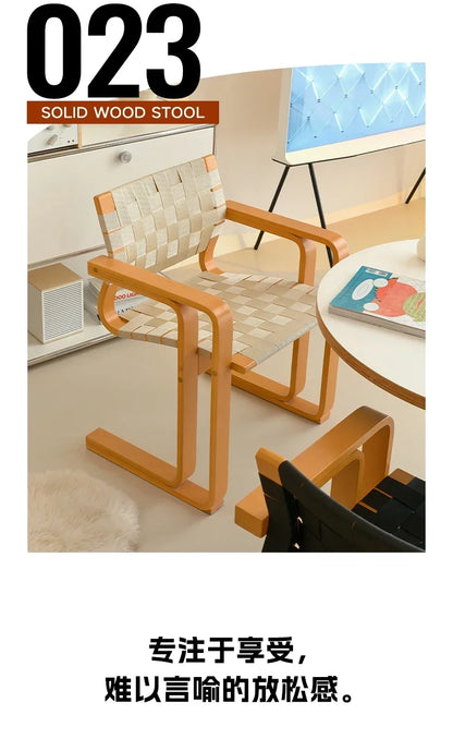 xxqArmrest Dining Chair Mid-Ancient Woven Chair Retro Desk Office Computer Chair