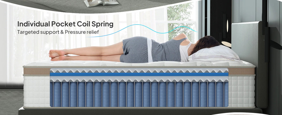 BedStory 14'' Full/King/Queen Size Mattress, Luxury Hybrid Mattress, Gel Memory Foam & Pocket Springs, Manufactured in USA