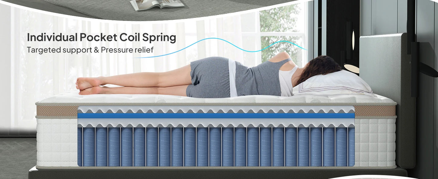 BedStory 14'' Full/King/Queen Size Mattress, Luxury Hybrid Mattress, Gel Memory Foam & Pocket Springs, Manufactured in USA