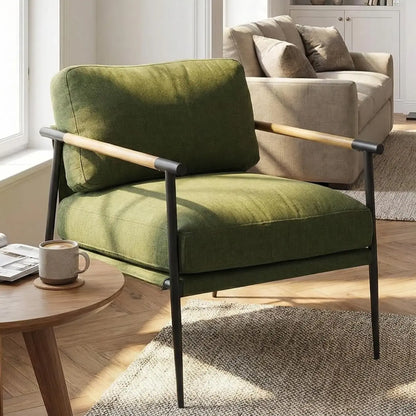 Beige Chenille Accent Chair Modern Living Room Chair with Metal Legs Armchair Lounge Chairs Upholstered Comfy, Customized