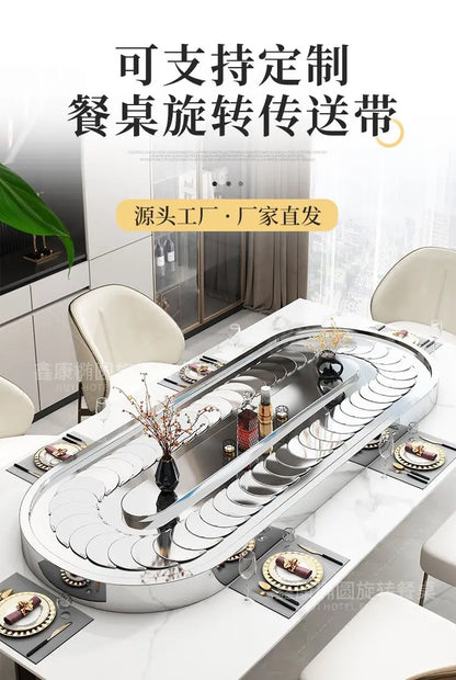 Rectangle electric vegetable turntable Oval stainless steel conveyor belt home dining table Automatic rotary display turntable