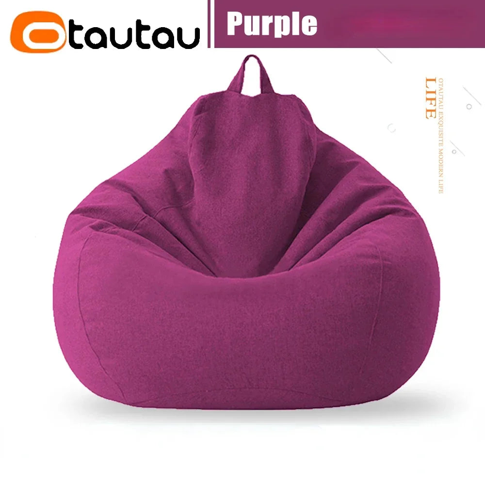 OTAUTAU Big Cotton Linen Bean Bag Cover without Filler Corner Seat Lazy Beanbag Chair Pouf Salon Ottoman Puff Lounger Sac DD002