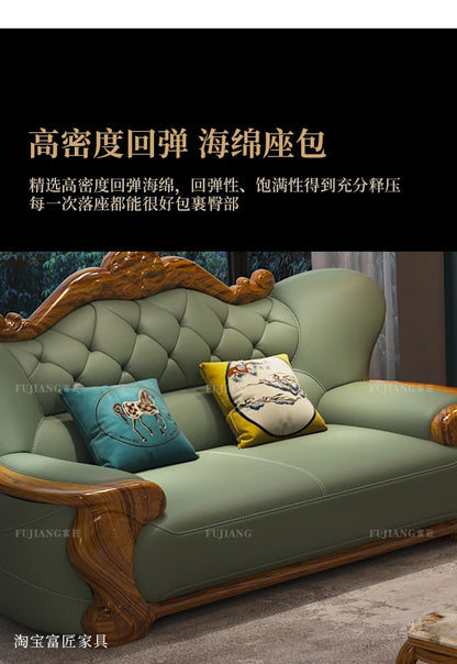 European ebony leather sofa Chinese 1234 living room combination  FT