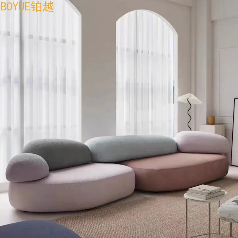 Italian minimalist pebble flat sofa modern minimalist combination colorful fabric module large flat sofa