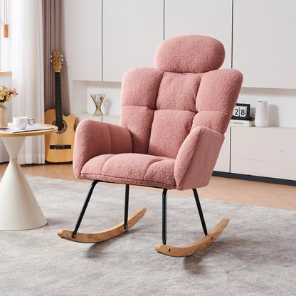 Modern Swing Chair in Teddy Fabric with Tufted Cover Upholstered Seathigh backrest for Living and Bedroom