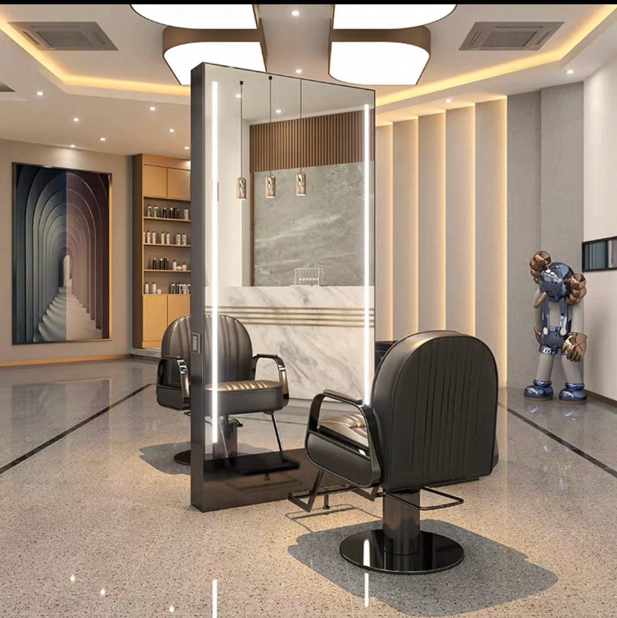 HJ Barber Shop Mirror Quick Cut Special Mirror Hair Salon Internet celebrity hair salon Full Lamp Mirror