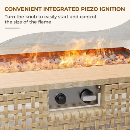 9-Piece Patio Furniture Set with 47" Fire Pit Table, Propane Fire Pit & Storage Box with Water Resistant Cushions Economically