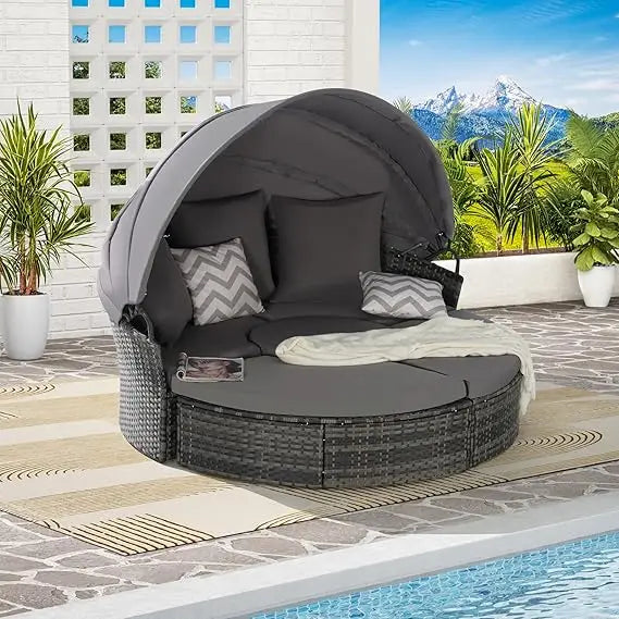 U_STYLE Outdoor Patio Furniture Set Daybed Sunbed with Retractable Canopy Conversation Set Wicker Furniture As same as WY000281