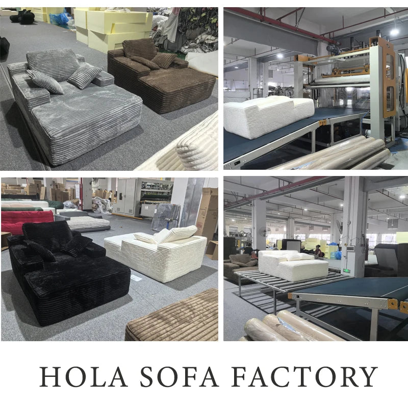 Wide Deep Seat Oversized Loveseat Chaise Compressed Sofa Bed, Fluffy Corduroy Upholstered Cloud Couch Living Room Sofas