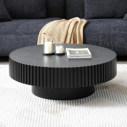31.49" Matt Round Coffee Table, Nesting Pedestal Coffee Tables for Living Room Farmhouse Mid Century Modern Coffee Table