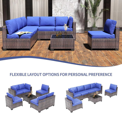 Outdoor Patio Sectional Sofa Set with 5 Pieces, PE Wicker Furniture, Conversation Area with Washable Cushions