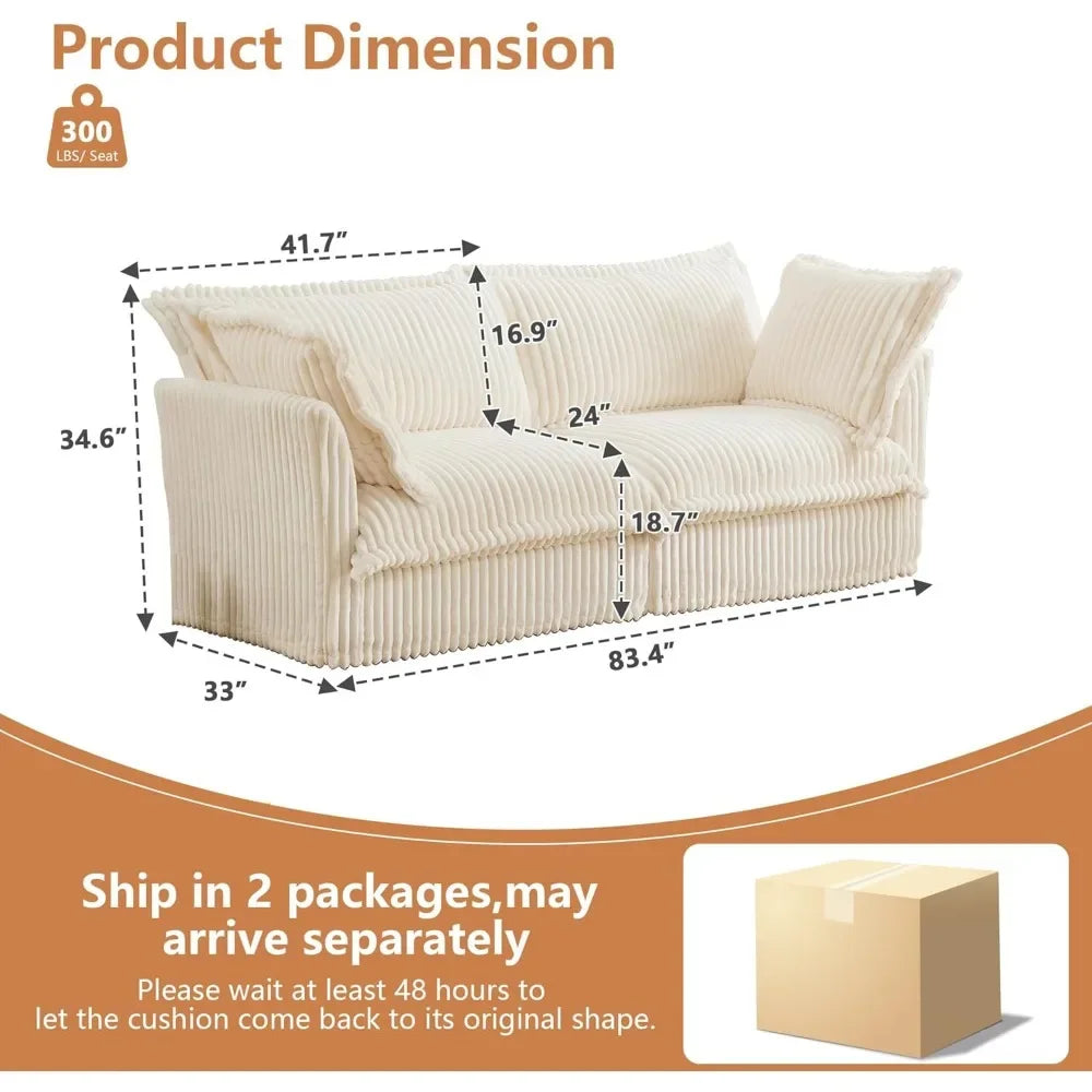 Comfortable modern three seater sofa with soft armrests, deep seated sofa with multiple soft large pillows