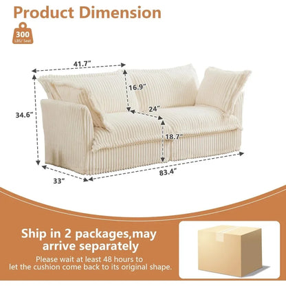 Comfortable modern three seater sofa with soft armrests, deep seated sofa with multiple soft large pillows