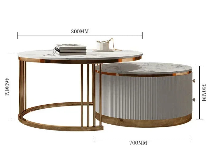 L # Best Selling Popular Marble Coffee Table Luxury Modern Marble Round Stainless Steel Corner Table