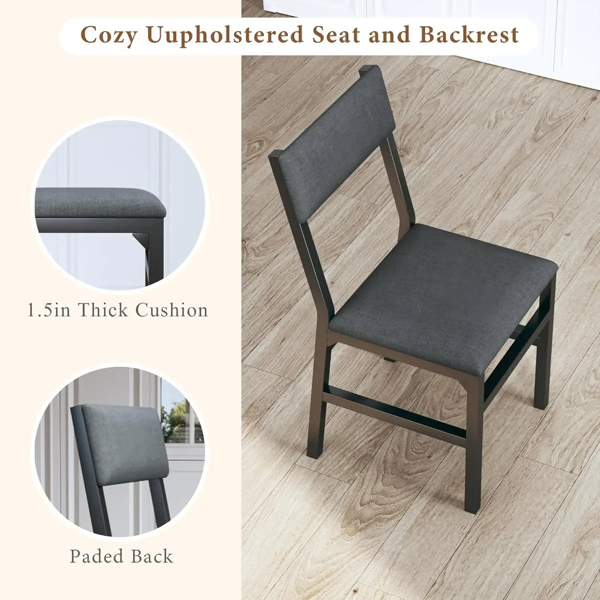 Dining Table Set for 4, Extendable Kitchen Table Cushion Chairs Set of 4, Rectangle Dining Table with Metal Frame & MDF Board