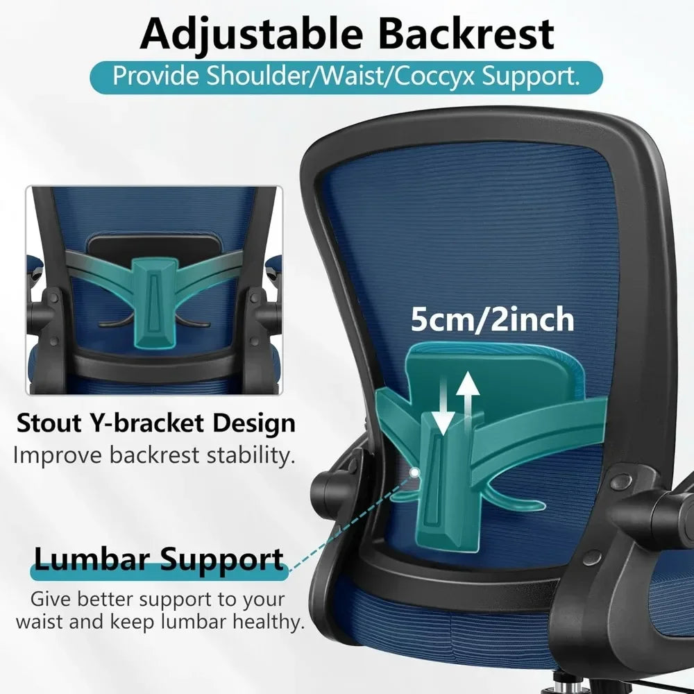 HOT-Office Chair, Ergonomic Desk Chair Breathable Mesh Chair With Adjustable High Back Lumbar Support Flip-up Armrests, Executiv