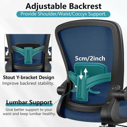 HOT-Office Chair, Ergonomic Desk Chair Breathable Mesh Chair With Adjustable High Back Lumbar Support Flip-up Armrests, Executiv