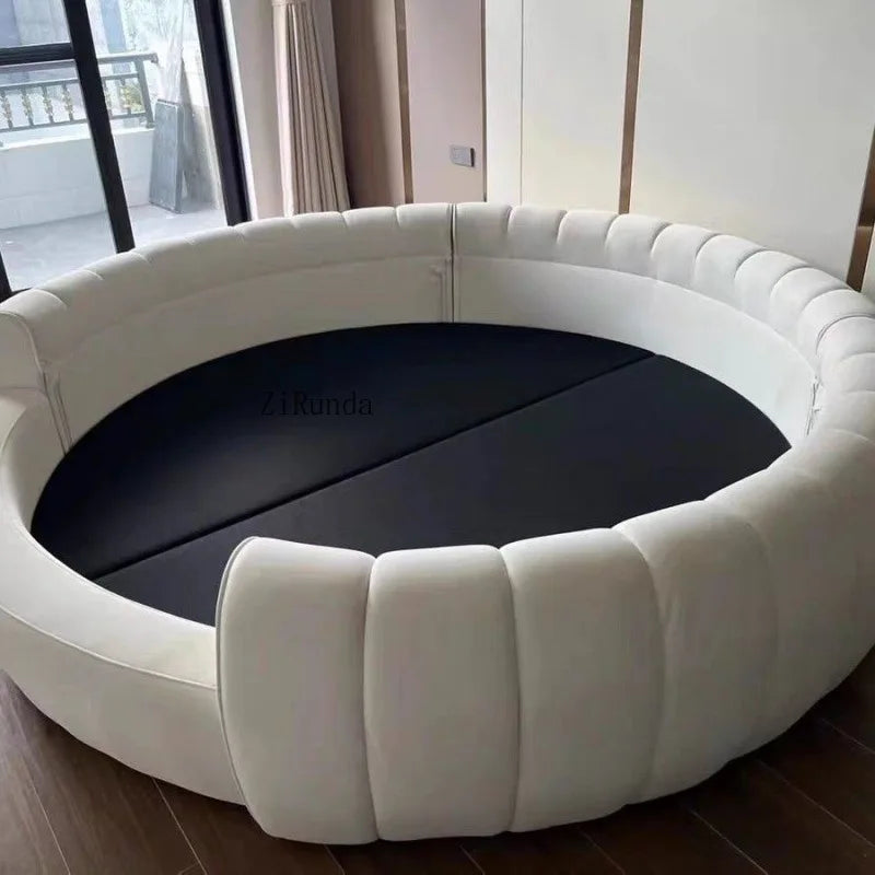Round Double Bed Upholstered Bed Wooden Frame Family Hotel Princess Bedroom Bed