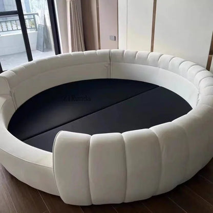 Round Double Bed Upholstered Bed Wooden Frame Family Hotel Princess Bedroom Bed