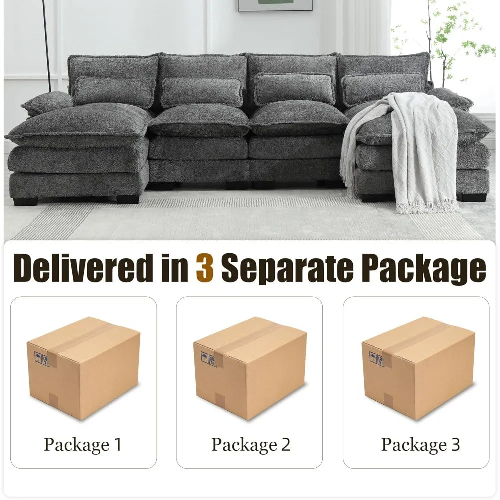 110'' U-Shaped Sectional Couch, Modern Chenille Extra Large Modular Sofa with 4 Cushions, Memory Foam Funiture Set