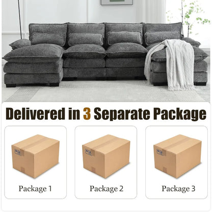 110'' U-Shaped Sectional Couch, Modern Chenille Extra Large Modular Sofa with 4 Cushions, Memory Foam Funiture Set