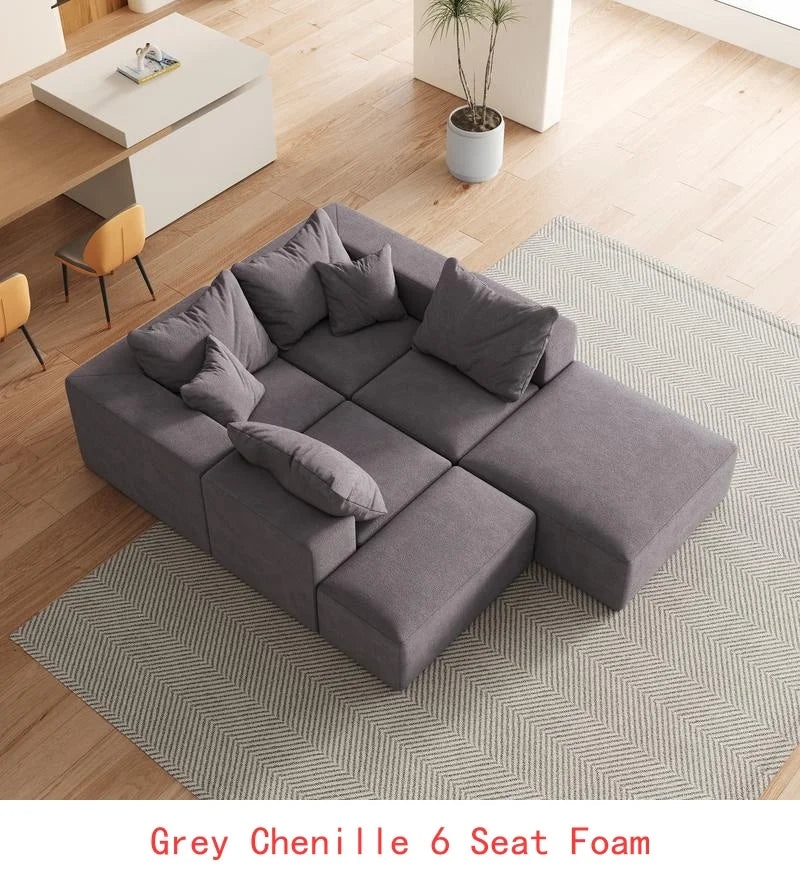 Modular 132" L-Shaped Sectional Sofa Set with 6 Pillows, Versatile Upholstered Couch for Living Room and Bedroom, Perfect for
