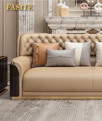 Italian light luxury leather sofa modern high-end straight row villa large flat floor