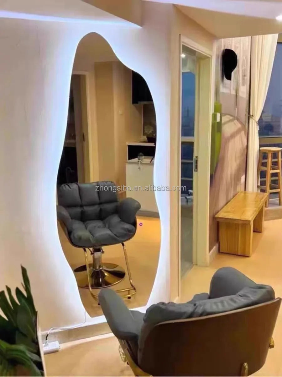 High-end Luxury LED Hairdressing Mirror Hanging Mirror Glass One Side Can Be Customized Size For Barber Shop