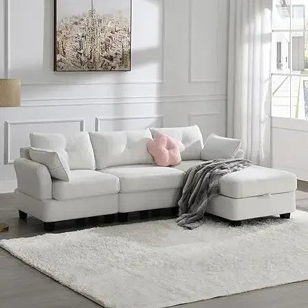 #For L-Shaped Modular Sectional Sofa, 3-Seater Comfy Cloud Couch with Ottoman/Chaise & 5 Pillows for Living Room Bedroom&