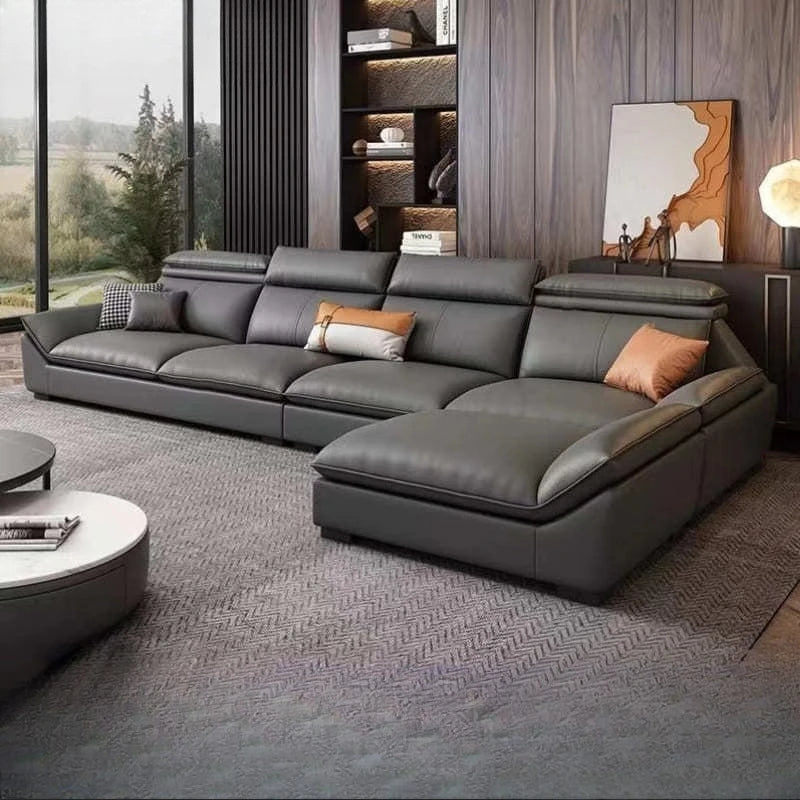 Italian minimalist leather sofa, new living room size apartment, concubine corner combination design