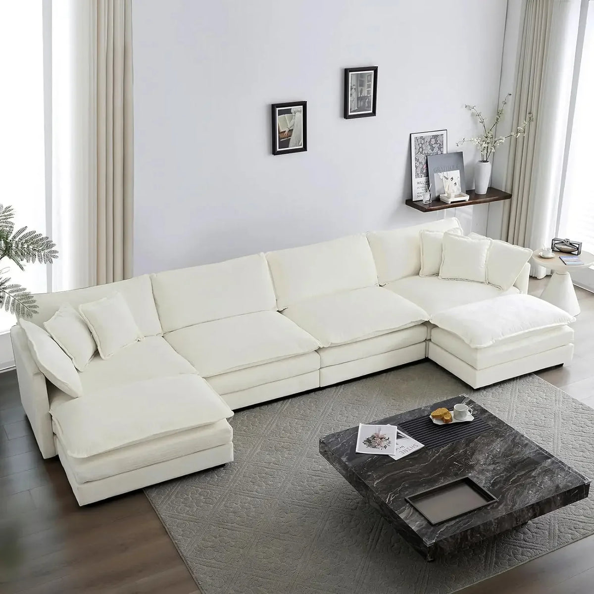 #For L-Shaped Modular Sectional Sofa, 3-Seater Comfy Cloud Couch with Ottoman/Chaise & 5 Pillows for Living Room Bedroom&