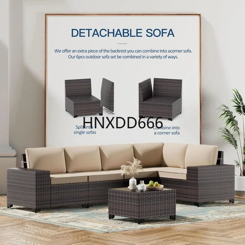 Outdoor Patio Furniture Set with 43" Gas Propane Fire Pit Table and Wicker Rattan Sectional Sofa for Conversation