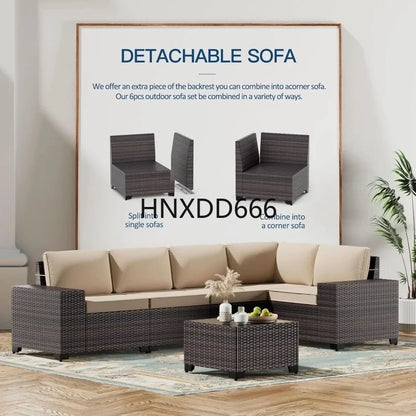 Outdoor Patio Furniture Set with 43" Gas Propane Fire Pit Table and Wicker Rattan Sectional Sofa for Conversation