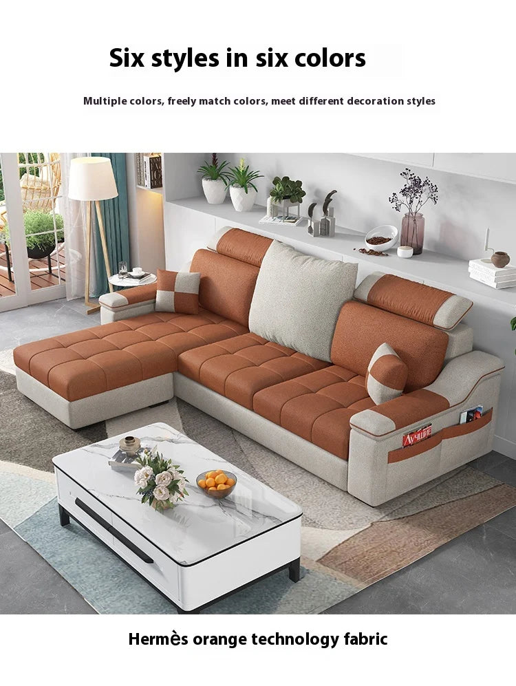 Modern minimalist Nordic fabric sofa with recliner family small apartment hotel living room bedroom