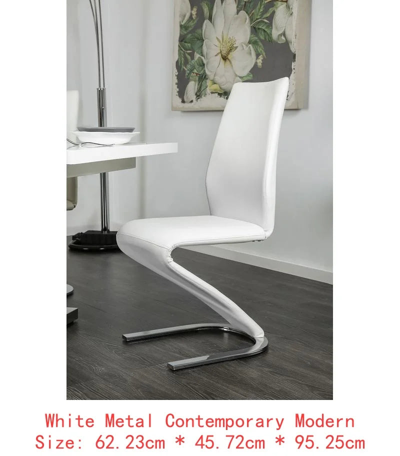 Contemporary Z-Shaped Chair Base - Set of 2 Dining Chairs - Black Leatherette with Chrome Finish - Stylish Side Chairs for