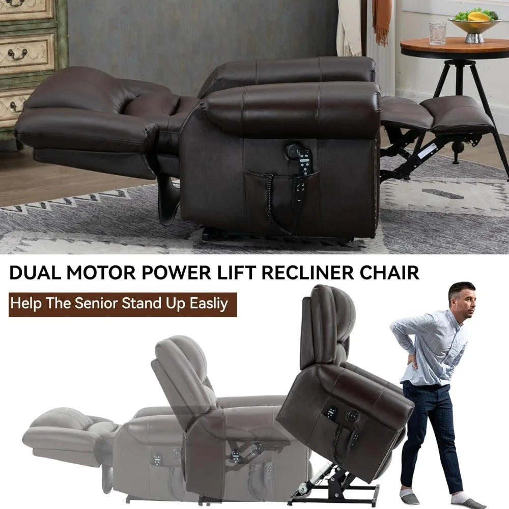 Dual Motor Power Lift Chair, Lay Flat Recliner Chair, Electric Recliner with Massage and Heat for Elderly, Remote Control, Infin