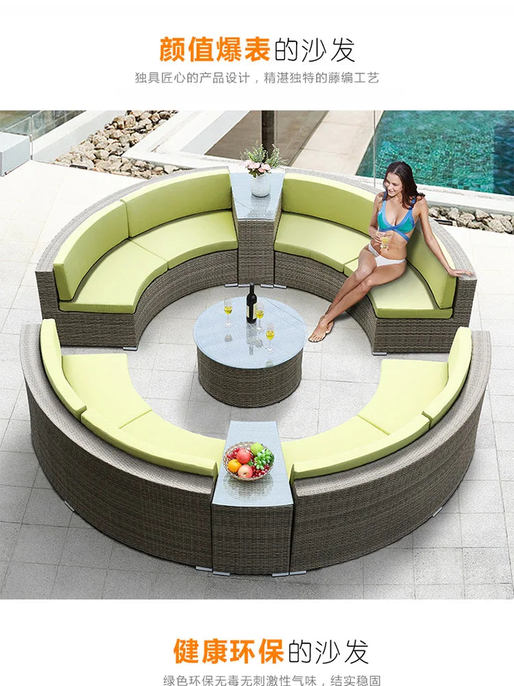 Outdoor round rattan sofa combination curved living room sofa