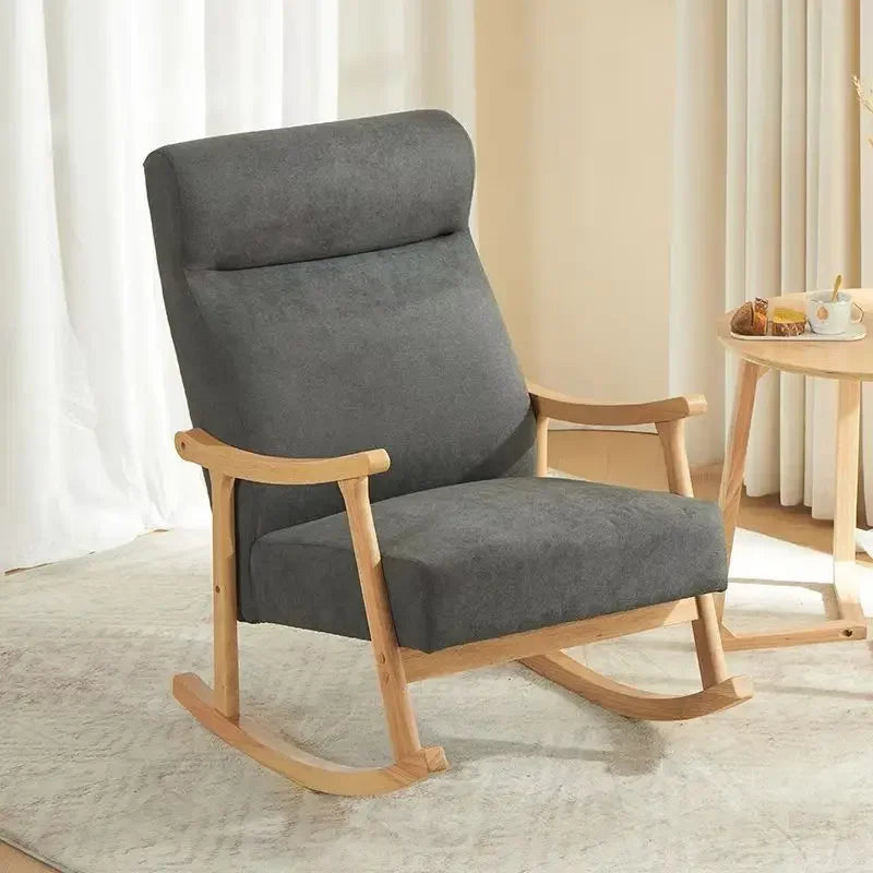 Wooden Rocking Chair Lounge Chair High Backrest Rocking Armchair Accent Chair with Lumber Pillow