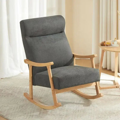 Wooden Rocking Chair Lounge Chair High Backrest Rocking Armchair Accent Chair with Lumber Pillow